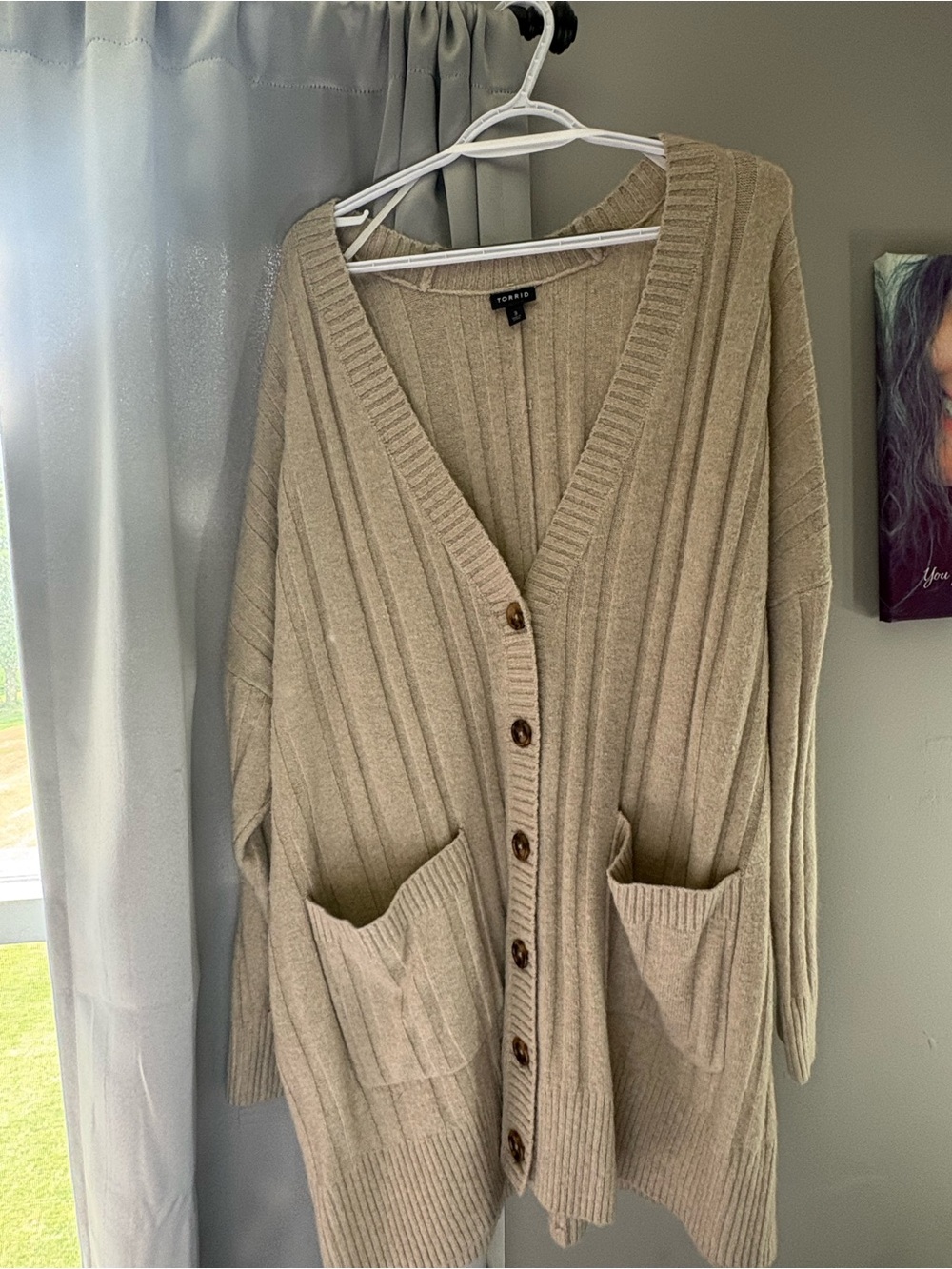 torrid Beige Ribbed Button-Front Cardigan with Pockets